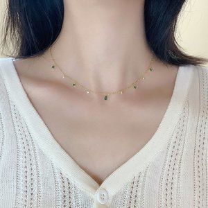 NEW Silver / Gold  Exquisite Green Zircon Necklace